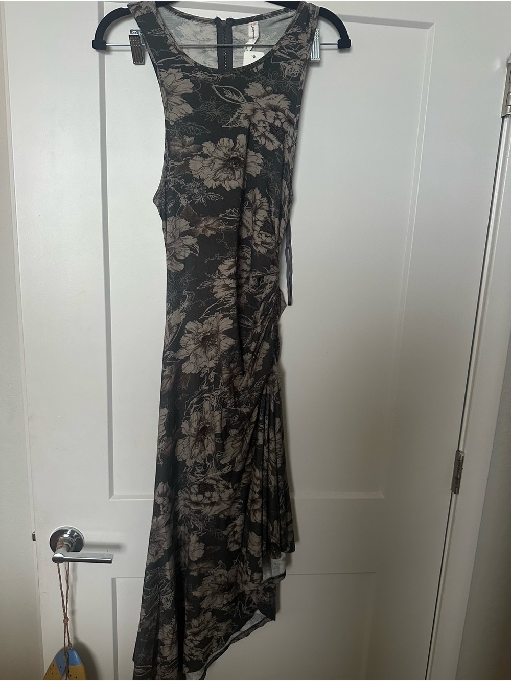 Floral Asymmetrical Maxi Dress in Black and Beige